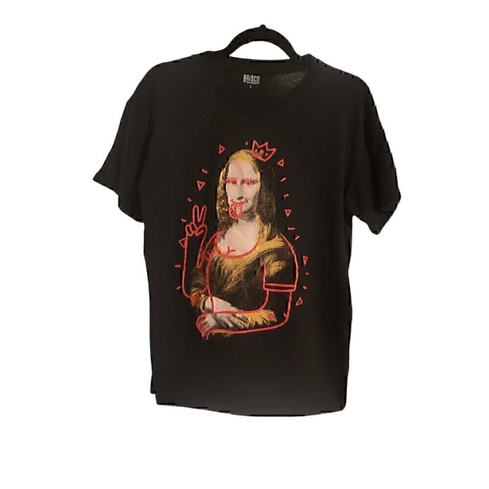 Mona Lisa T-shirt size L Black short sleeve tee novelty graphic Brisco - Picture 1 of 5